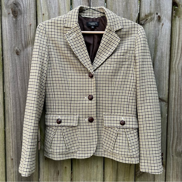 Talbots Tweed Green and Brown Blazer Jacket Fall - Picture 2 of 12